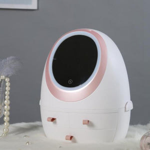 USB Rechargeable Makeup Organizer Cosmetic Storage Box Portable Jewelry Container Dust proof Drawer Waterproof Mirror LED Light