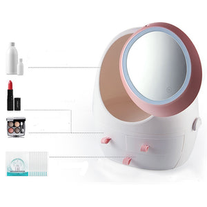 USB Rechargeable Makeup Organizer Cosmetic Storage Box Portable Jewelry Container Dust proof Drawer Waterproof Mirror LED Light