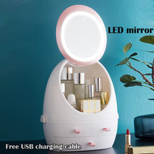 Load image into Gallery viewer, USB Rechargeable Makeup Organizer Cosmetic Storage Box Portable Jewelry Container Dust proof Drawer Waterproof Mirror LED Light