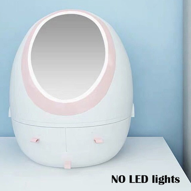 USB Rechargeable Makeup Organizer Cosmetic Storage Box Portable Jewelry Container Dust proof Drawer Waterproof Mirror LED Light
